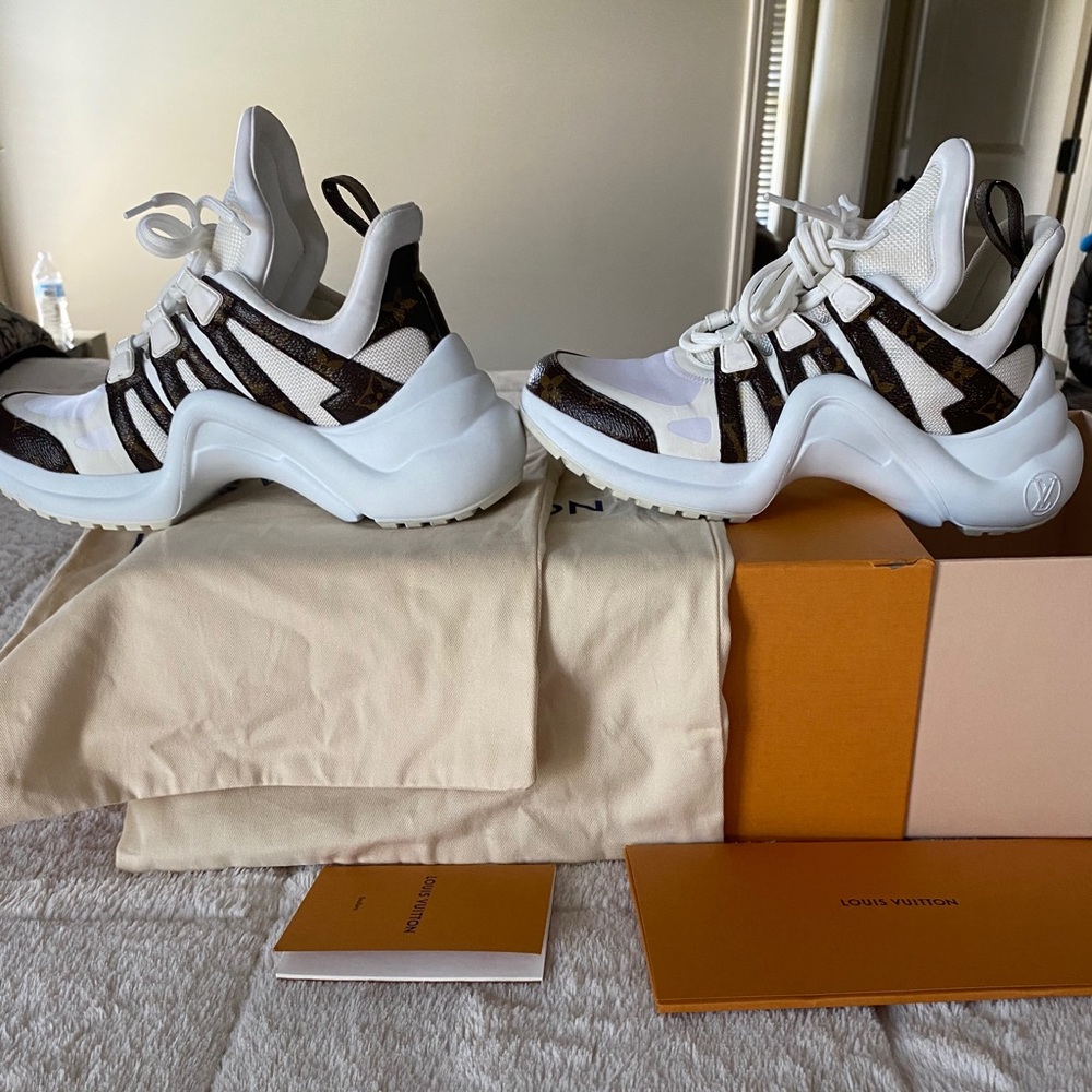 Louis Vuitton White and Brown Designer Sneakers